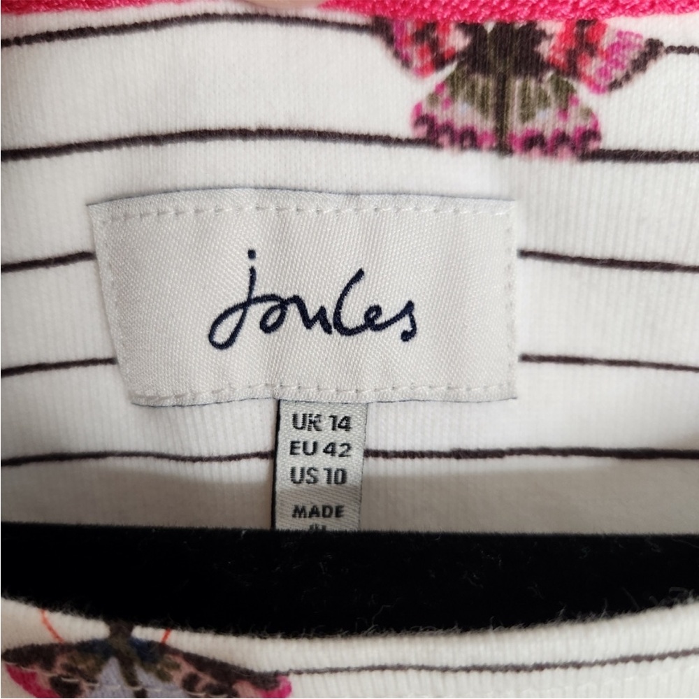 Joules Riviera Butterfly Cream and Black Stripe T-shirt Dress Size, US 10 - Picture 3 of 9